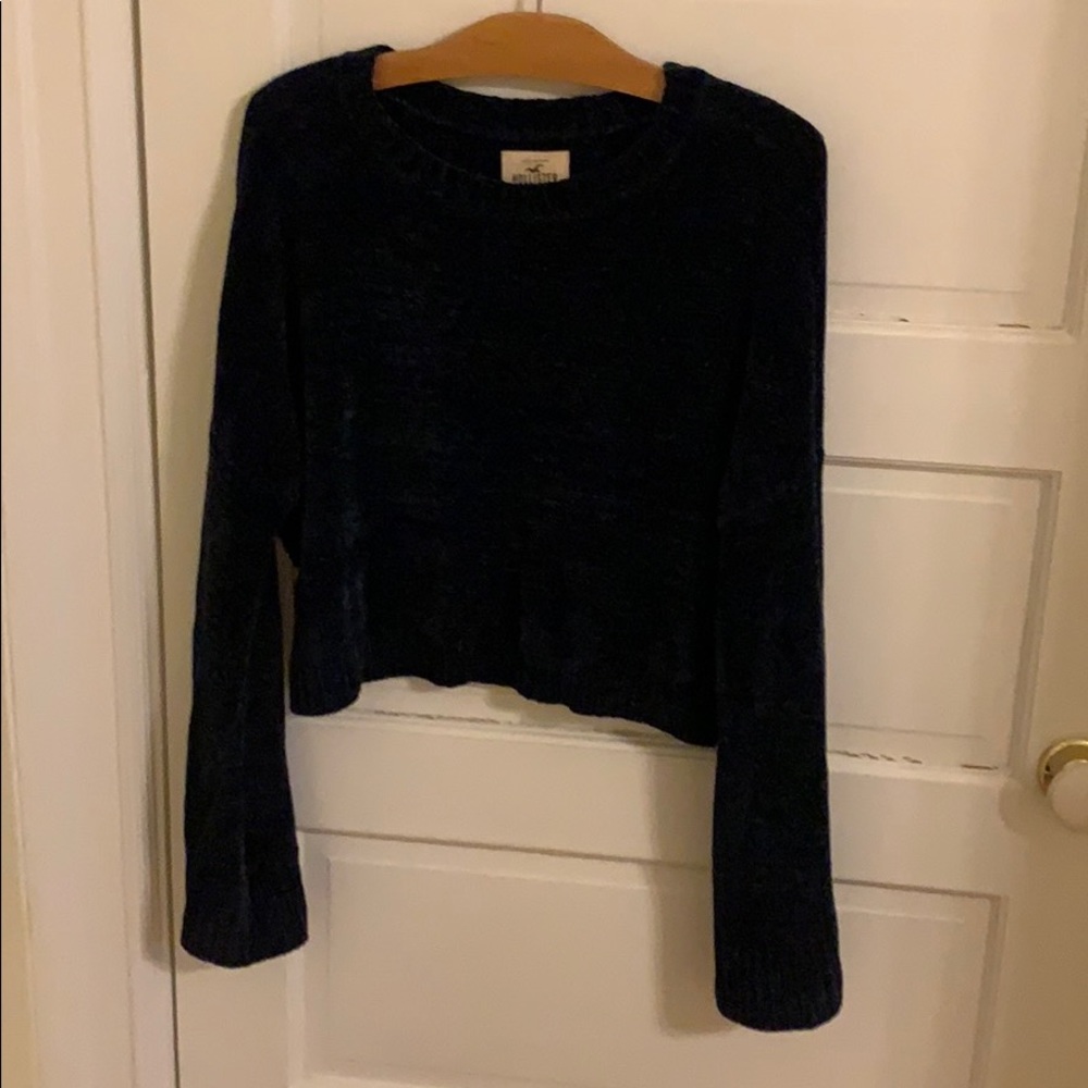 Navy Bell Sleeved Fuzzy Sweater